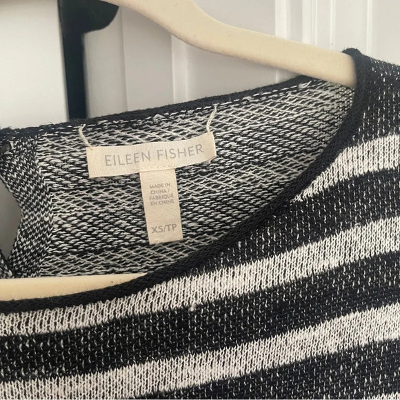 Eileen Fisher Terry Linen Blend Striped Button Back Oversized Pullover - Picture 4 of 7